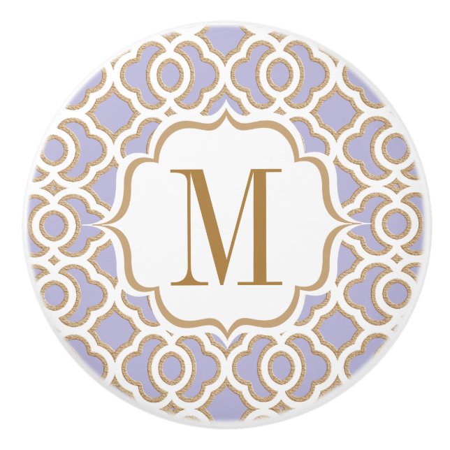 Mit Monogramm Lavendel-und Goldmarokkaner Keramikknauf (Vorderseite)