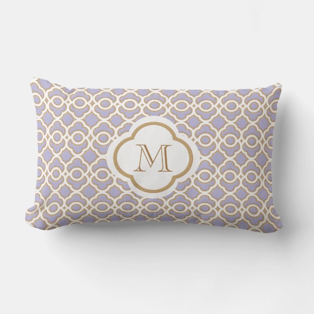 Mit Monogramm Lavendel-und Goldmarokkaner Lendenkissen (Vorderseite)