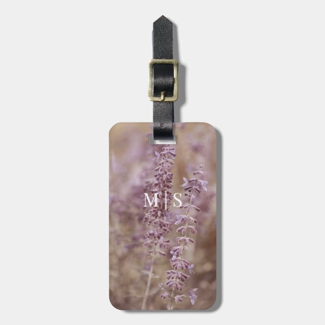 Mit Monogramm Lavender Montana Wildblumen Gepäckanhänger (Vorderseite vertikal)