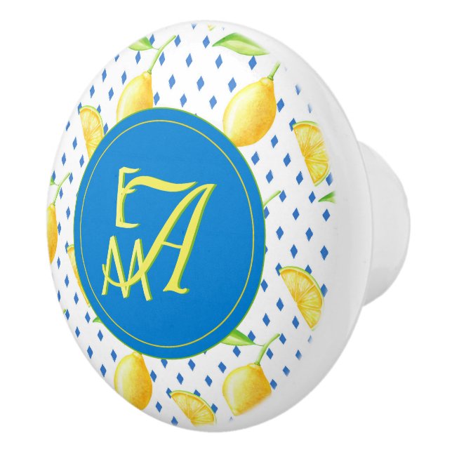 Mit Monogramm Lemon Tree Royal Blue Wohngestaltung Keramikknauf (Rechts)