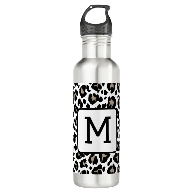 Mit Monogramm Leopard Schwarzweiß Edelstahlflasche (Vorderseite)