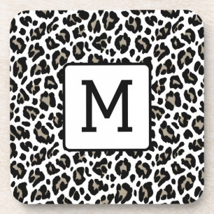 Mit Monogramm Leopard Schwarzweiß Getränkeuntersetzer