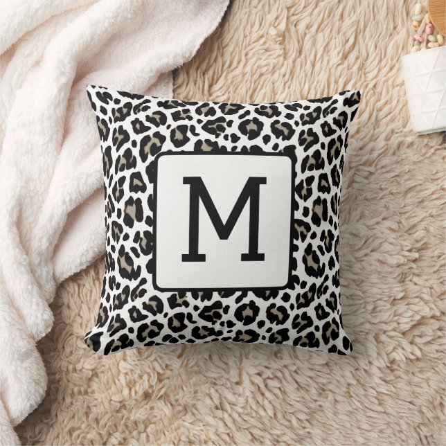 Mit Monogramm Leopard Schwarzweiß Kissen (Decke)