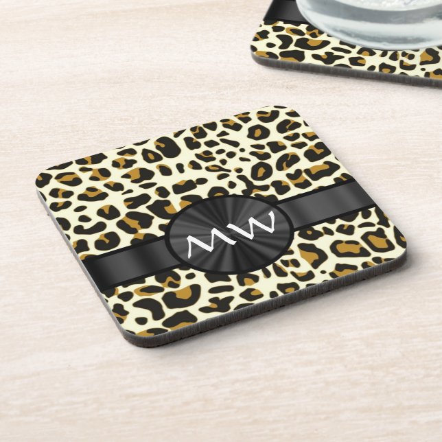 Mit Monogramm Leoparddruck Untersetzer (Linke Seite)