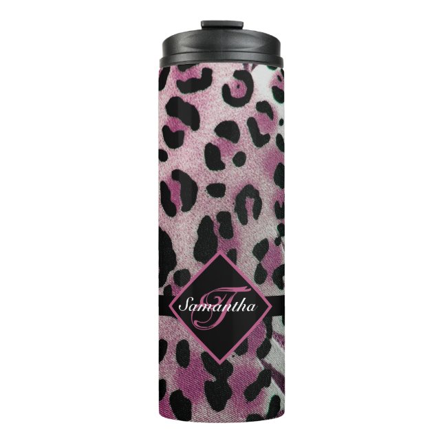 Mit Monogramm Leopardrucke Thermosbecher (Vorderseite)