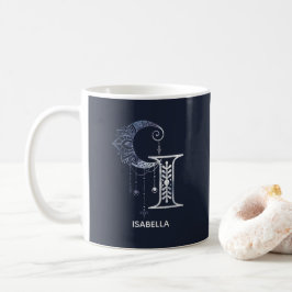 Mit Monogramm Letter I Boho Crescent Moon Mandala Kaffeetasse