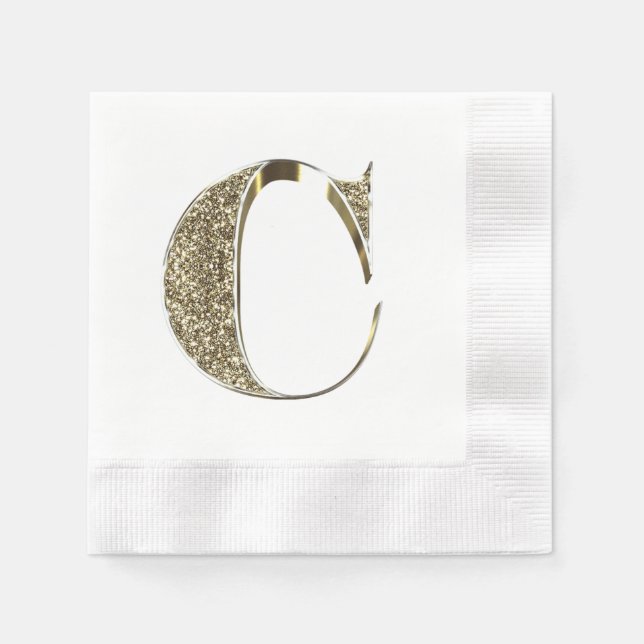 Mit Monogramm Letter Initial C Gold Glitzern Elega Serviette (Vorderseite)