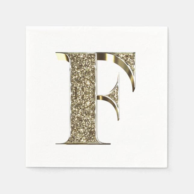 Mit Monogramm Letter Initial F Gold Glitzern Elega Serviette (Vorderseite)