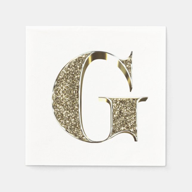 Mit Monogramm Letter Initial G Gold Glitzern Elega Serviette (Vorderseite)