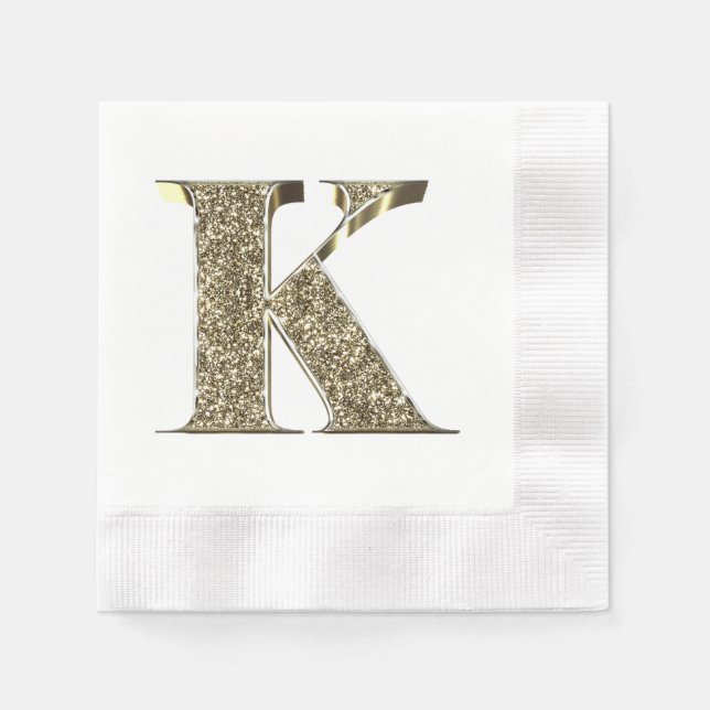 Mit Monogramm Letter Initial K Gold Glitzern Elega Serviette (Vorderseite)