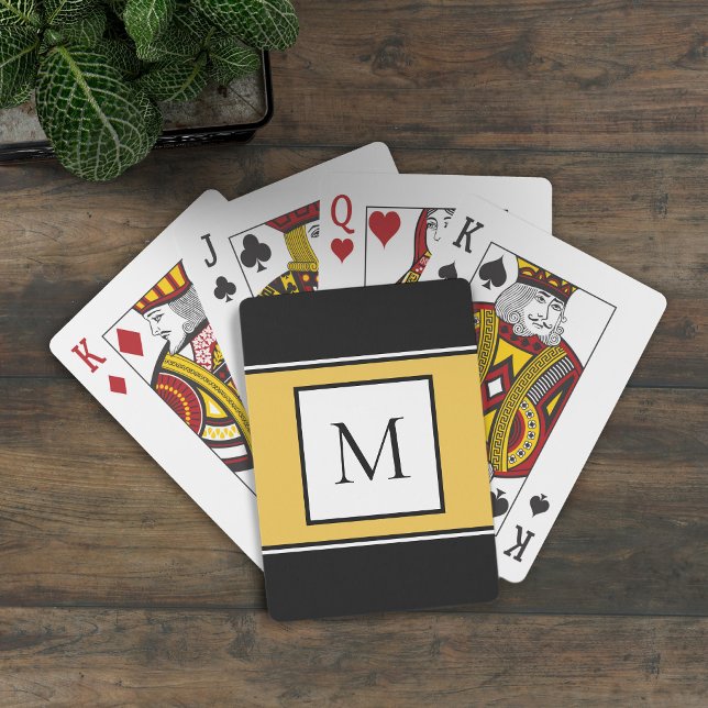 Mit Monogramm Letter Initial Modern Black Yellow Spielkarten (Von Creator hochgeladen)