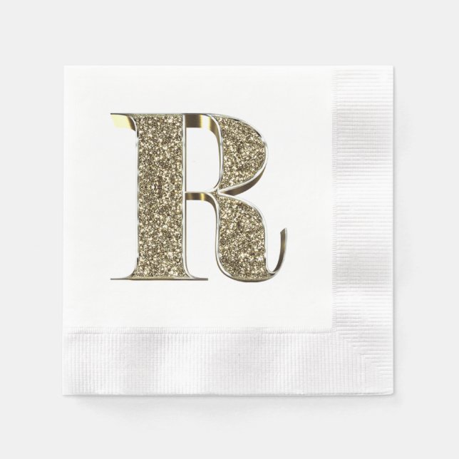 Mit Monogramm Letter Initial R Gold Glitzern Elega Serviette (Vorderseite)