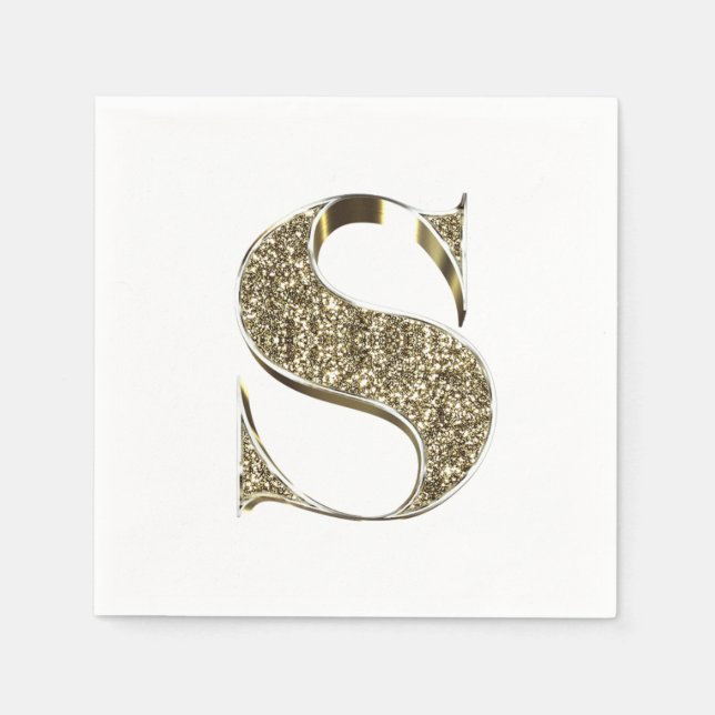 Mit Monogramm Letter Initial S Gold Glitzern Elega Serviette (Vorderseite)