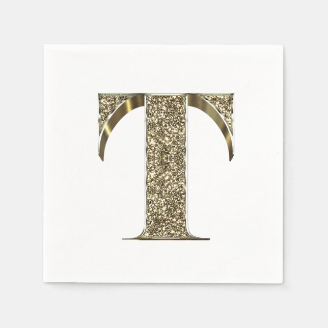 Mit Monogramm Letter Initial T Gold Glitzern Elega Serviette (Vorderseite)
