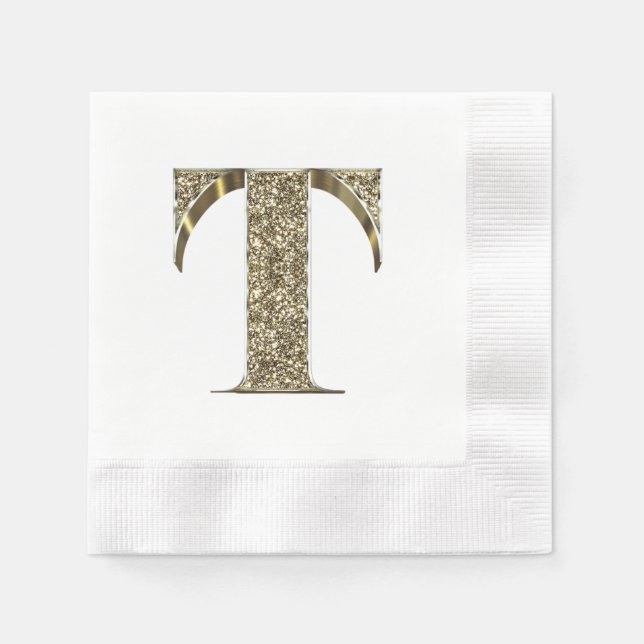Mit Monogramm Letter Initial T Gold Glitzern Elega Serviette (Vorderseite)