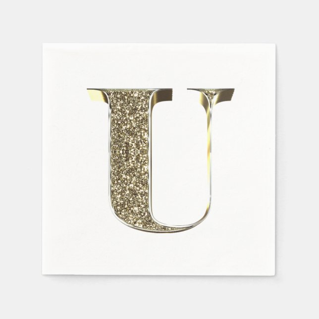 Mit Monogramm Letter Initial U Gold Glitzern Elega Serviette (Vorderseite)