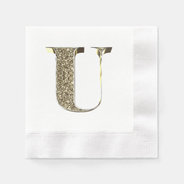 Mit Monogramm Letter Initial U Gold Glitzern Elega Serviette (Vorderseite)
