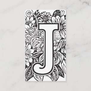 Mit Monogramm Letter J Simple Black and White Flor Visitenkarte