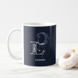 Mit Monogramm Letter L Boho Crescent Moon Mandala Kaffeetasse