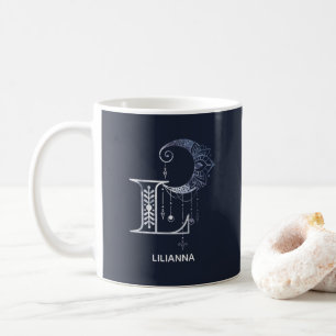 Mit Monogramm Letter L Boho Crescent Moon Mandala Kaffeetasse