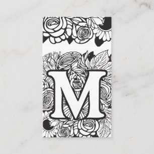 Mit Monogramm Letter M Simple Black and White Flor Visitenkarte