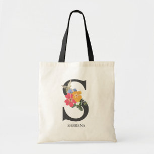 Mit Monogramm Letter S Floral Bouquet Tragetasche