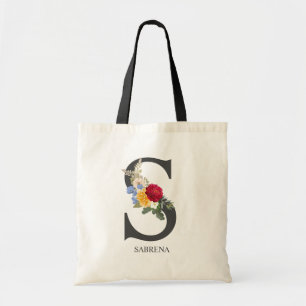 Mit Monogramm Letter S Floral Bouquet Tragetasche