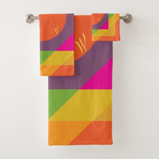 Mit Monogramm leuchtendes geometrisches Muster Badhandtuch Set (Insitu)