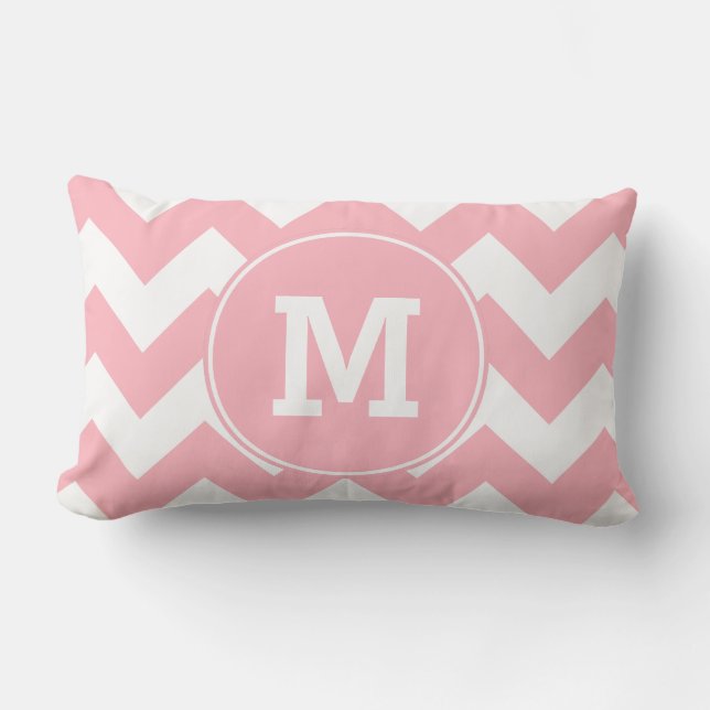 Mit Monogramm Lichtrosa Zigzag-Muster Lendenkissen (Vorderseite)