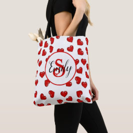 mit Monogramm Liebe Rotes Herz auf Weiß Tasche