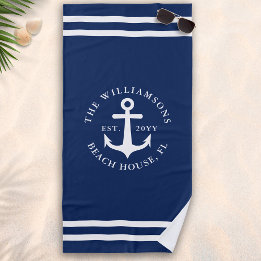 Mit Monogramm Light Navy Blue White Anchor Nautic Strandtuch
