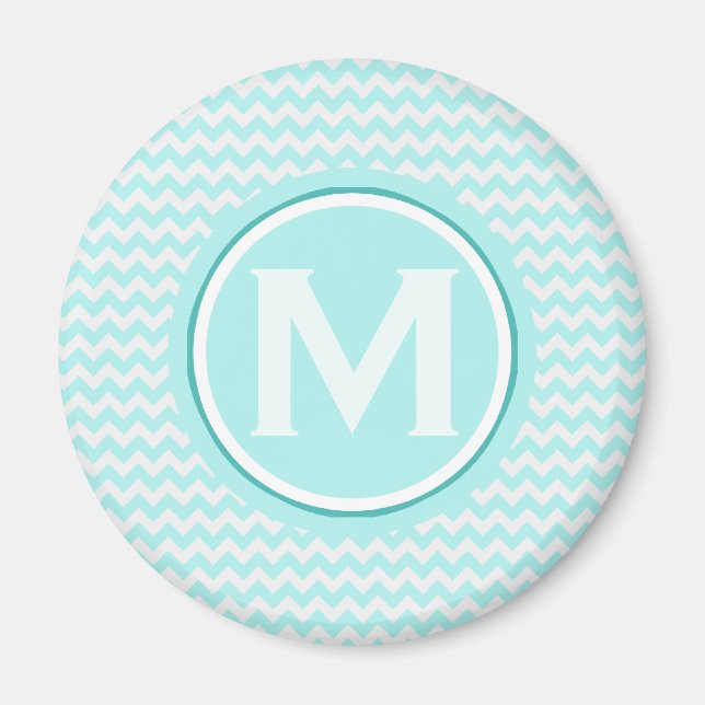 Mit Monogramm Light Türkise Zigzag Muster Magnet (Vorne)