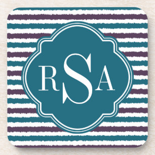 Mit Monogramm Lila Aquamarines Ikat Stripe Muster Untersetzer