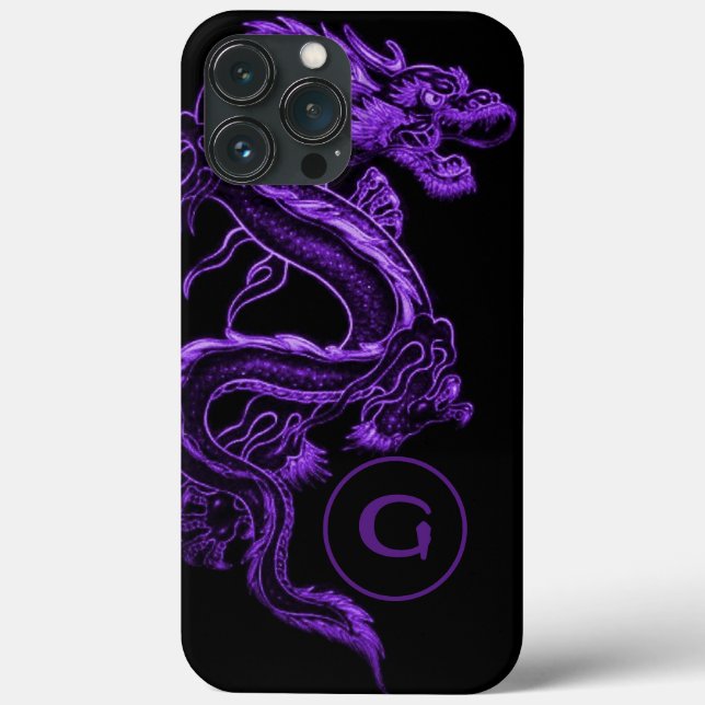 Mit Monogramm Lila asiatischer Drache Case-Mate iPhone Hülle (Rückseite)
