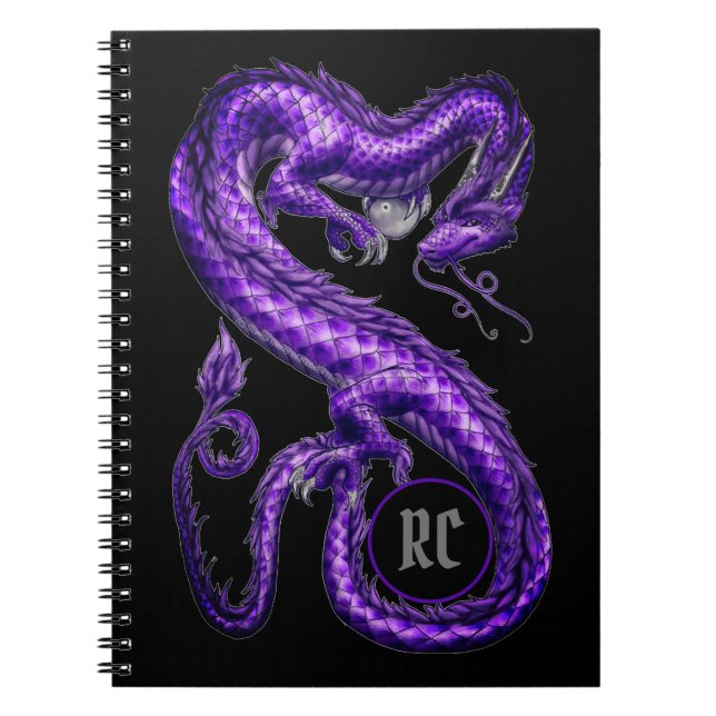 Mit Monogramm lila asiatisches Drache-Notizbuch Notizblock (Vorderseite)