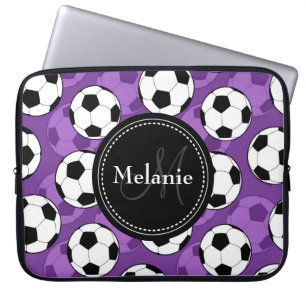 Mit Monogramm Lila Black Soccer Ball-Muster Laptopschutzhülle