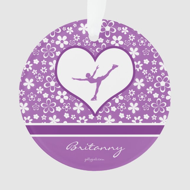 Mit Monogramm lila Blumen-Muster-Zahl Skaten Ornament (Vorderseite)