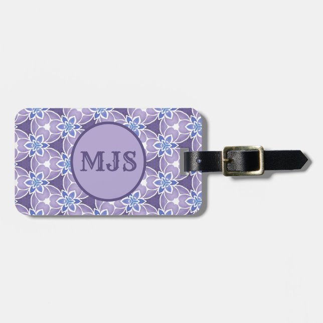 Mit Monogramm Lila Blumenmuster Gepäckanhänger (Vorderseite horizontal)