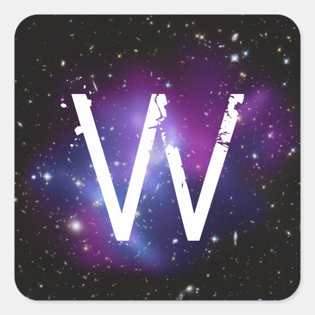 Mit Monogramm Lila Galaxiecluster Quadratischer Aufkleber (Vorderseite)