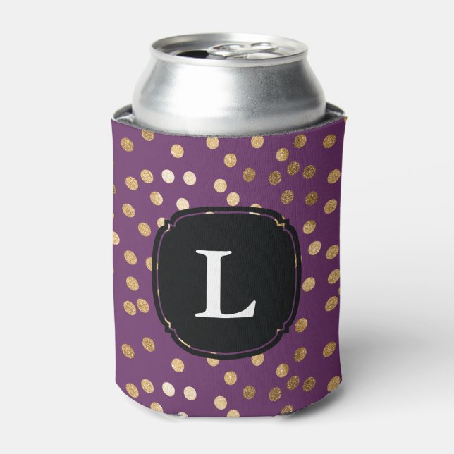 Mit Monogramm Lila Glitzer Polka Dot Dosenkühler (Kanne Vorderseite)