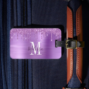 Mit Monogramm Lila Glitzer Tropfen Metal Gepäckanhänger