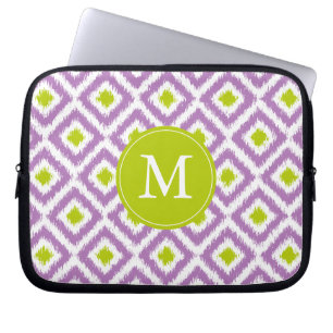 Mit Monogramm Lila Green Diamond Ikat Muster Laptopschutzhülle