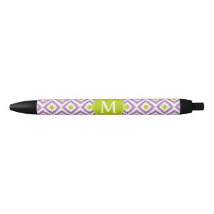 Mit Monogramm Lila Green Ikat-Muster Kugelschreiber