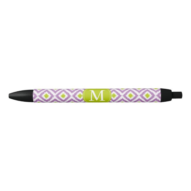 Mit Monogramm Lila Green Ikat-Muster Kugelschreiber (Vorderseite)