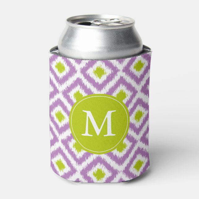 Mit Monogramm Lila Ikat Diamonds-Muster Dosenkühler (Kanne Vorderseite)