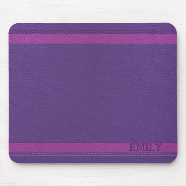 Mit Monogramm Lila Lederlook Mousepad (Vorne)