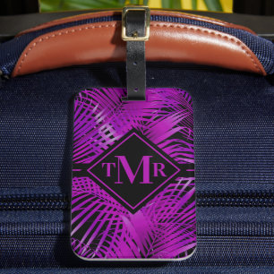 Mit Monogramm Lila Palme Tropical Gepäckanhänger