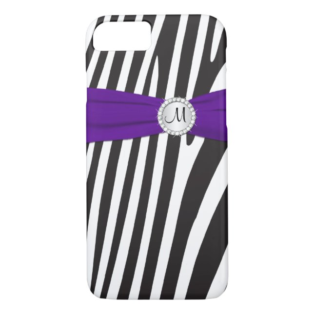 Mit Monogramm Lila, schwarz, weiß Zebra gestreift Case-Mate iPhone Hülle (Rückseite)