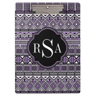Mit Monogramm Lila Schwarzes Stammmuster Klemmbrett