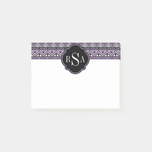Mit Monogramm Lila Schwarzes Stammmuster Post-it Klebezettel (Vorderseite)